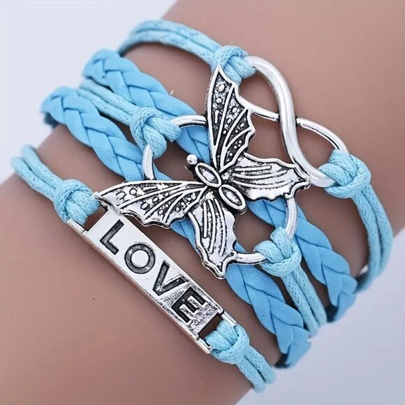 Vintage Leather Wrap Bracelet w/ Love Letter & Butterfly Charm - Picture 2 of 8